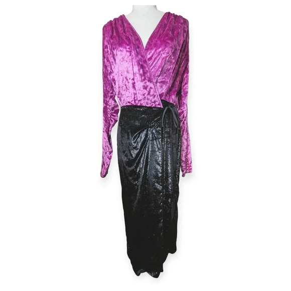 The Attico Velvet Wrap Dress Black Pink Size X-Small Maximalist Modest Midi - Picture 2 of 16